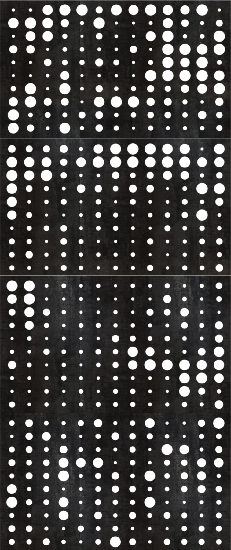 Perforated steel, hole sizes varying with the source texture.