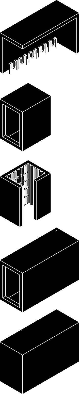 Exploded axonometric of the stackable modular pods.