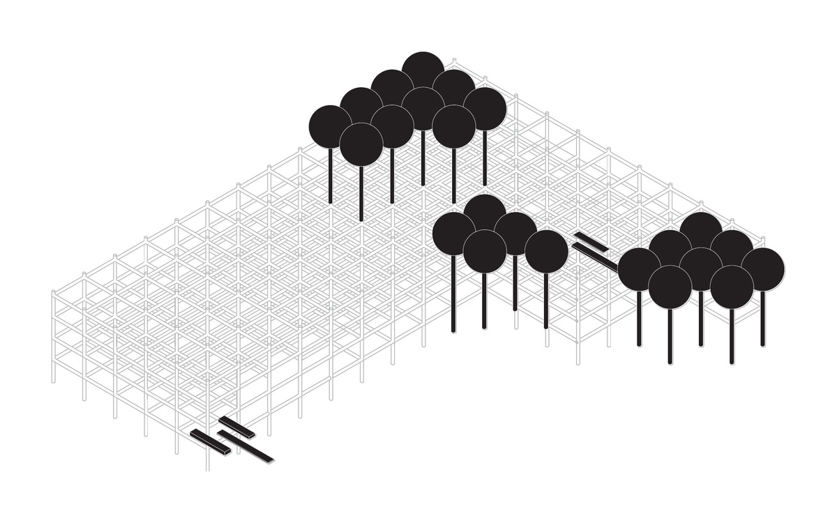 Program diagram: vegetation across the scaffold structure.