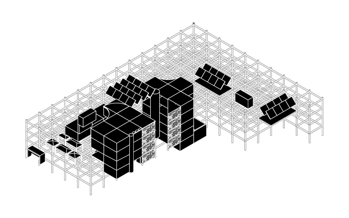 Program diagram: massing within the scaffold structure.
