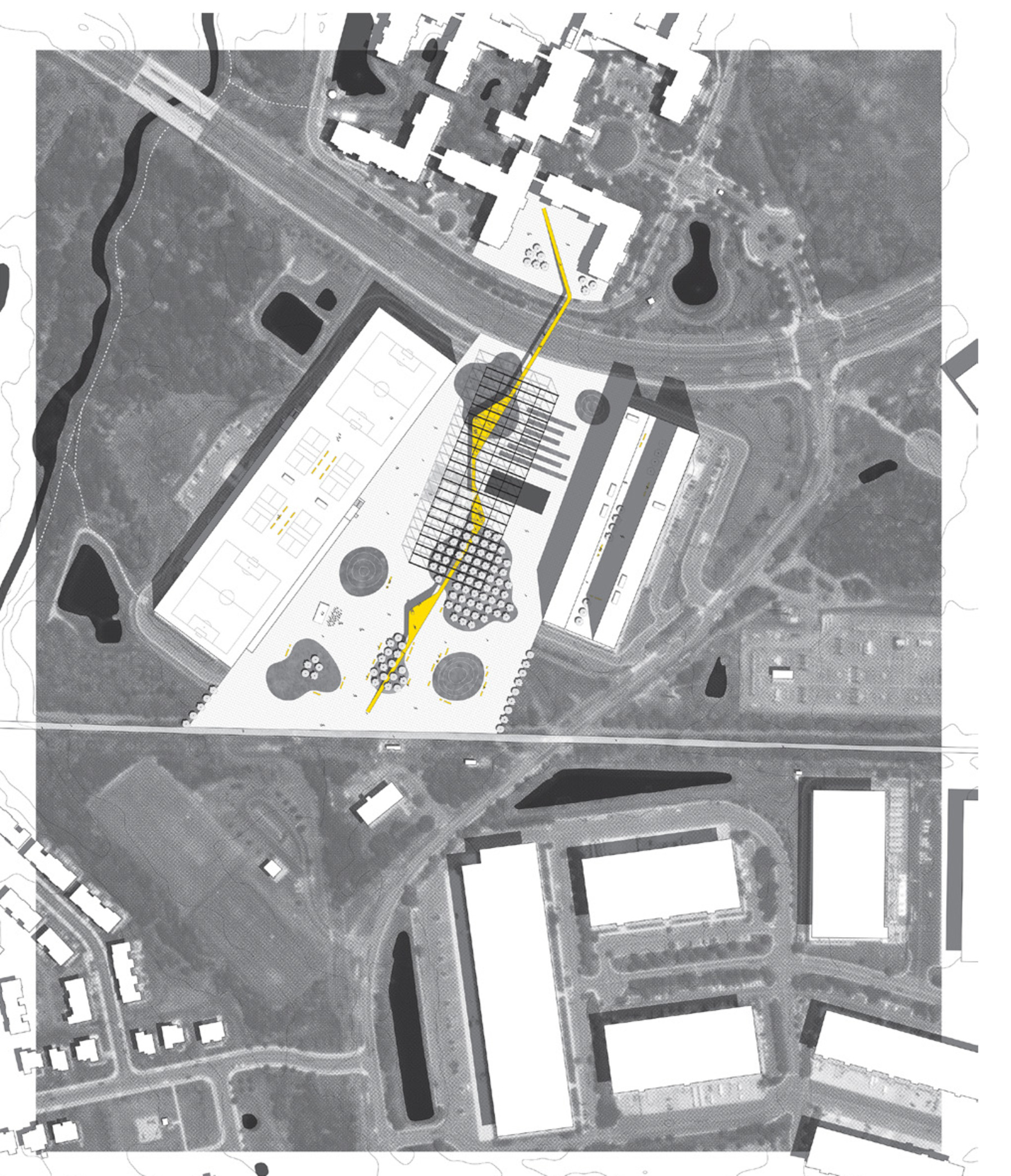 MIST Lab: aerial site study of the W&OD corridor with the data center parcel in yellow.