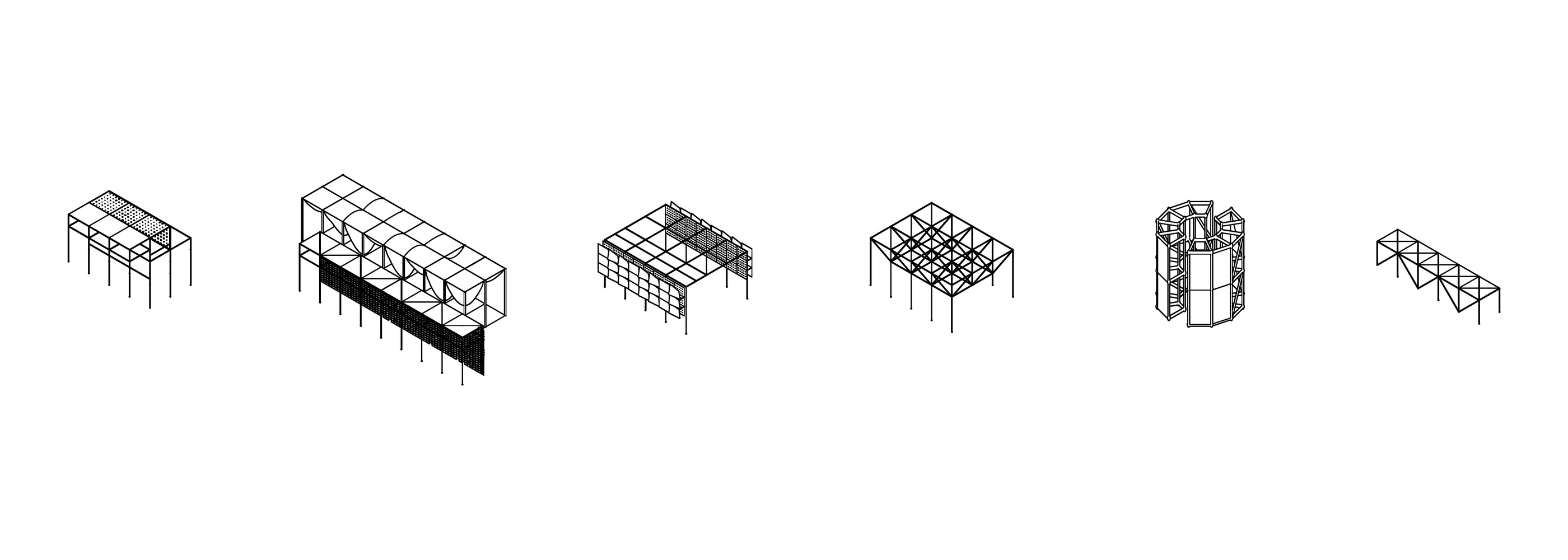 Unscripted: a repeating row of scaffold structures.