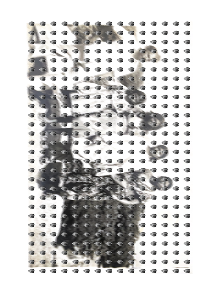 A dense grid of hand-pressed marks.